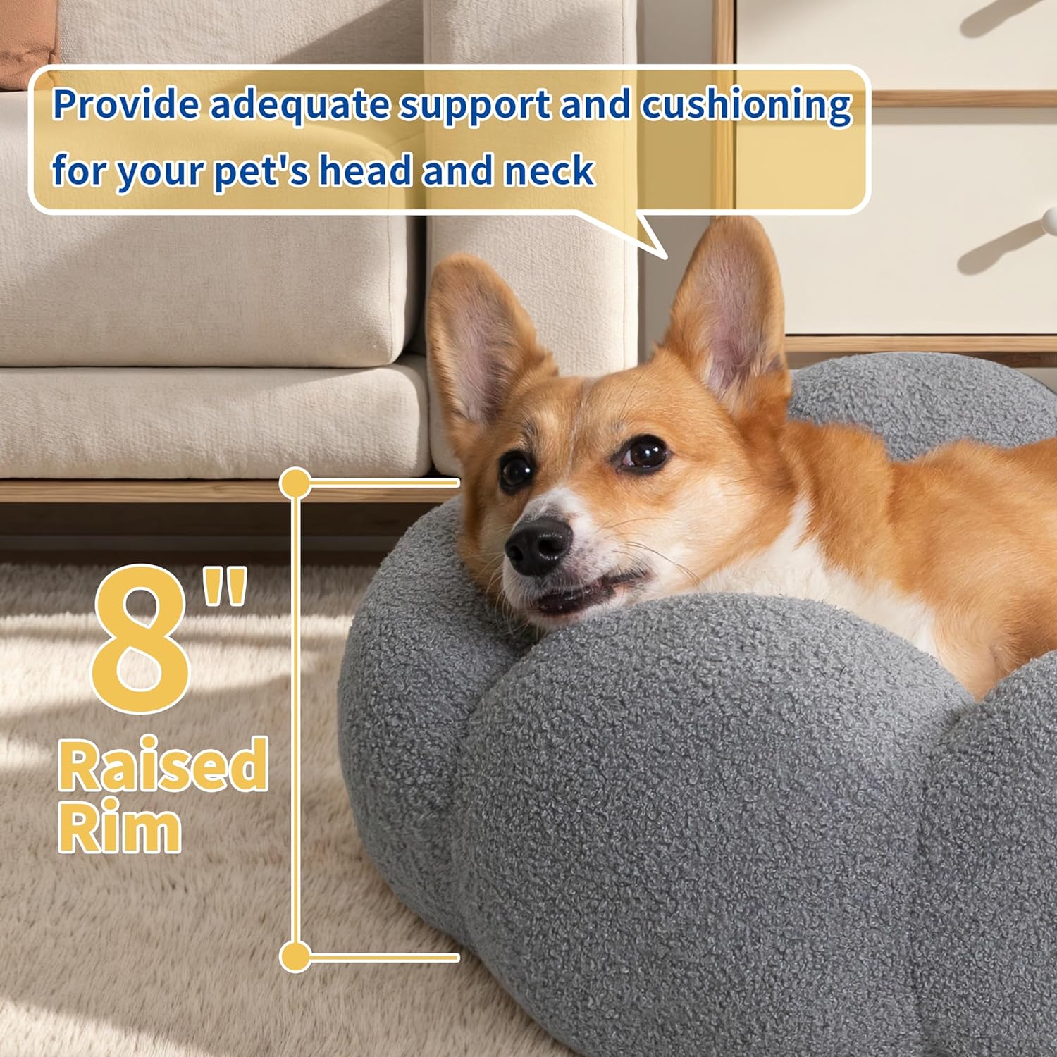 Fluffy Flower Pet Bed Calming Round Donut Cuddler Soft Plush Nest