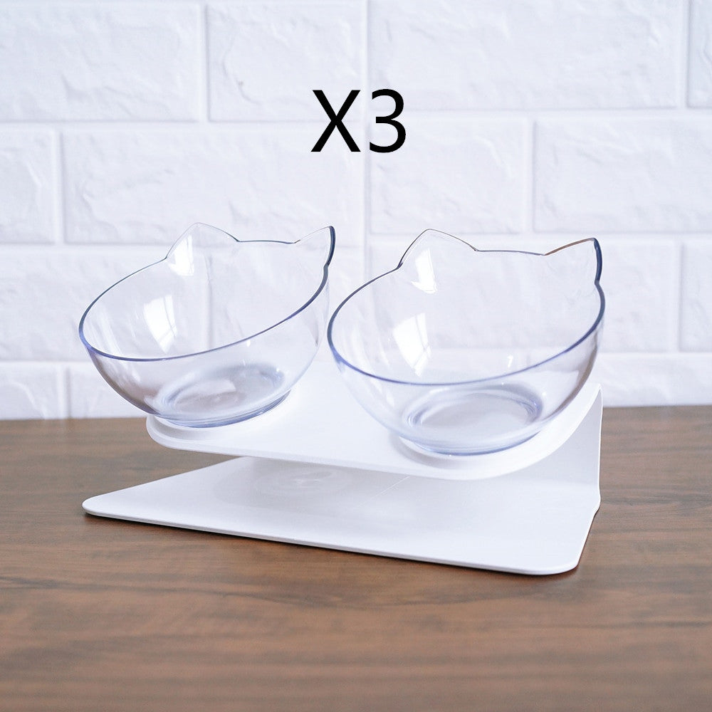 Non Slip Double Pet Bowl Raised Stand Transparent Feeder Ergonomic Design
