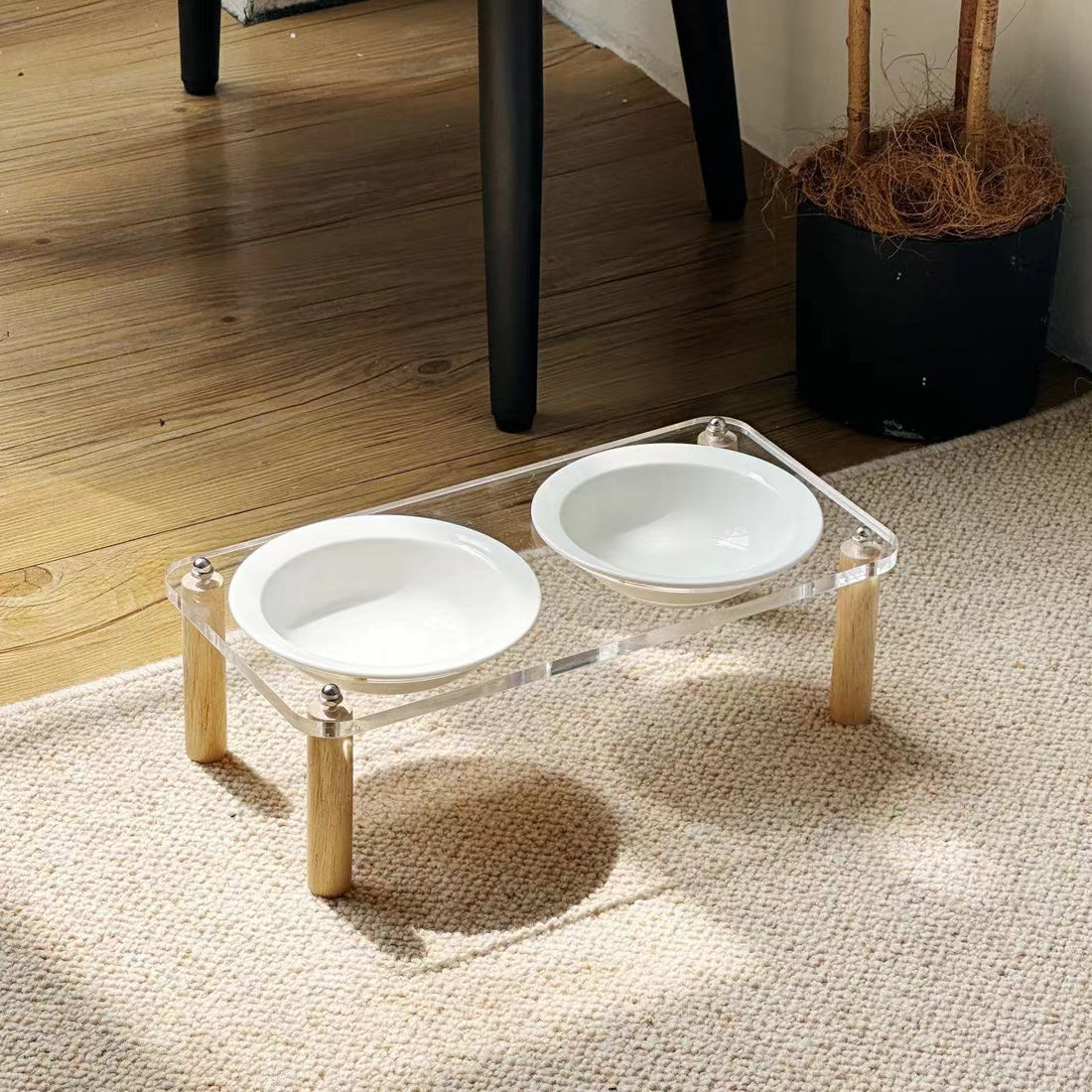 Anti Tumble Pet Ceramic Double Bowl Elevated Food Water Feeder Stand