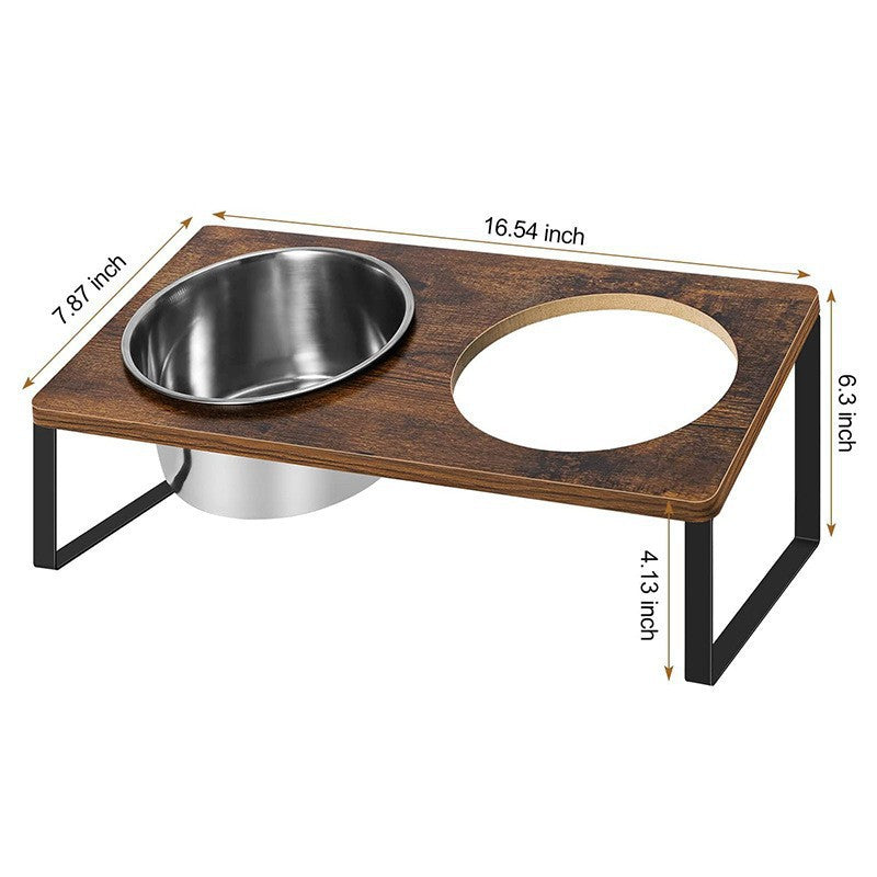 Wood Iron Pet Feeding Rack Bowl Stand Combined Feeder