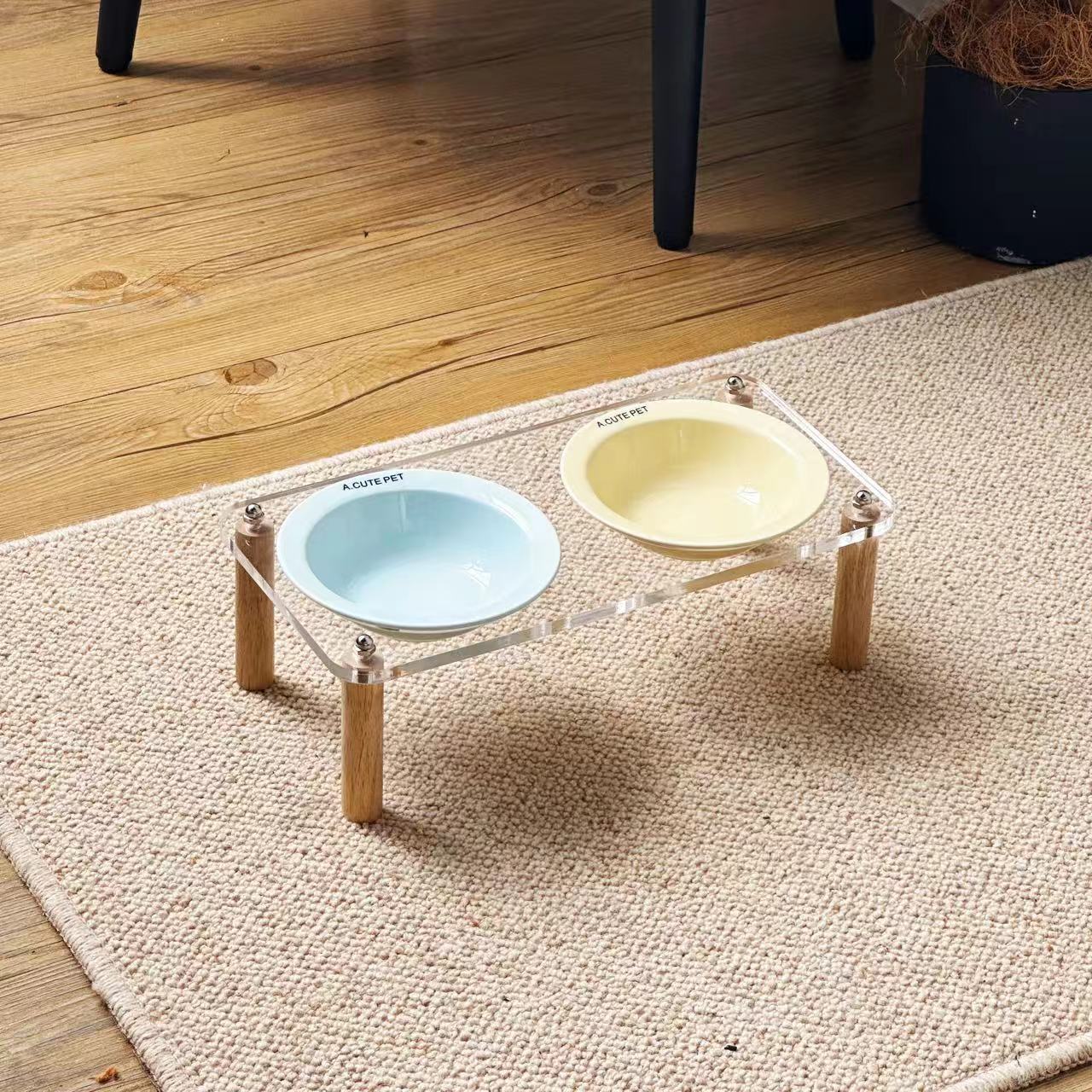 Anti Tumble Pet Ceramic Double Bowl Elevated Food Water Feeder Stand