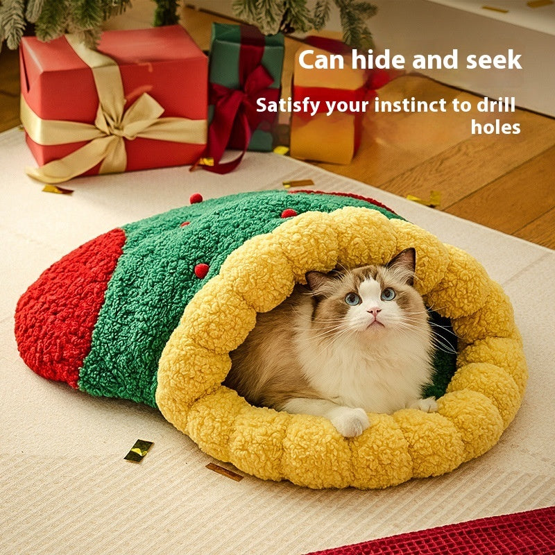 Winter Warm Semi Closed Pet Bed Cozy Deep Sleep Tunnel Nest