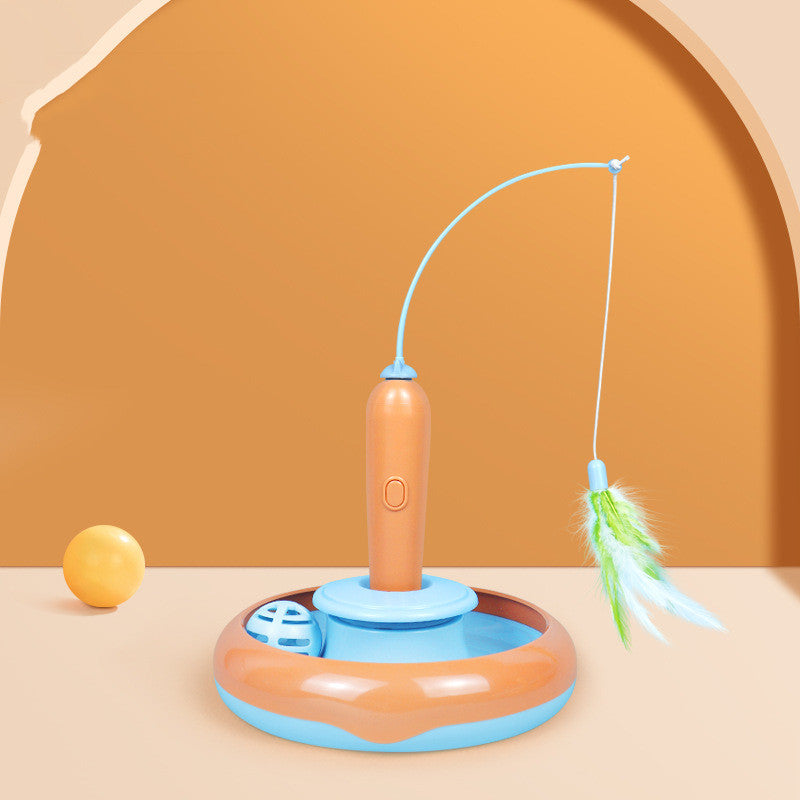 2 In 1 Interactive Pet Toy Feather Turntable Self Play Toy